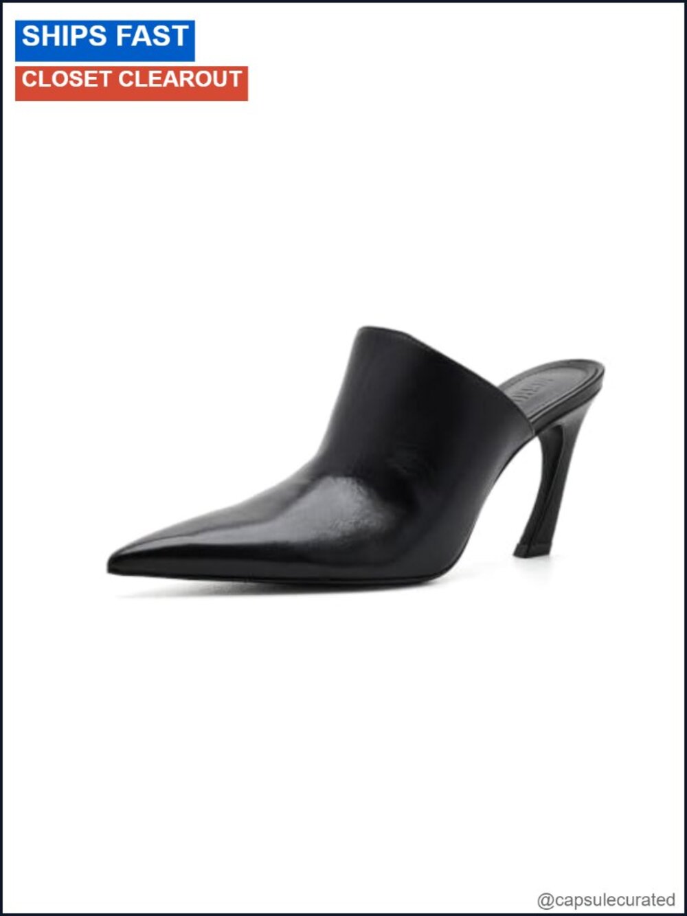 Womens Leather Pointed Toe Stiletto Heel Mule Pumps Party Formal